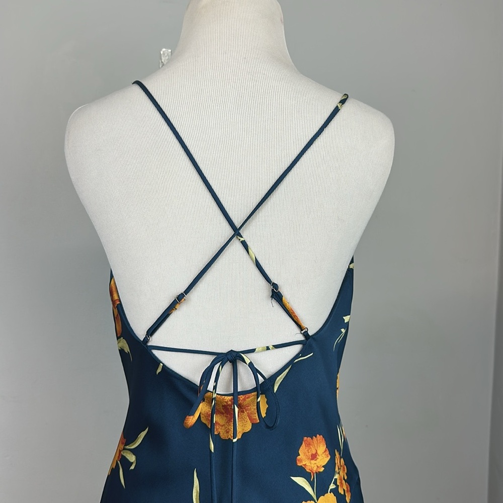 Astr Navy Floral Midi Slip Dress with Yellow Blooms - Picture 10 of 14